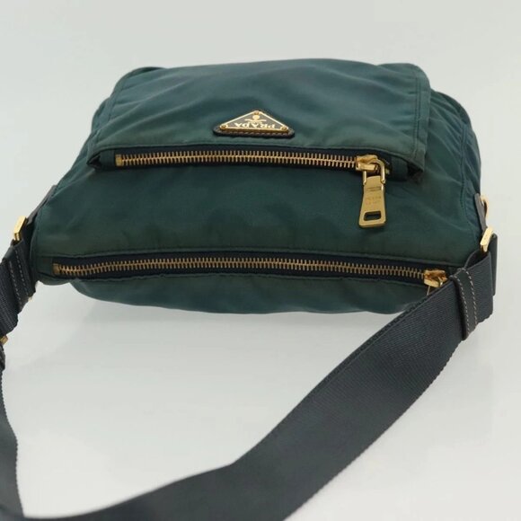PRADA Shoulder Bag Nylon Green Gold Auth 136672 - Picture 6 of 16